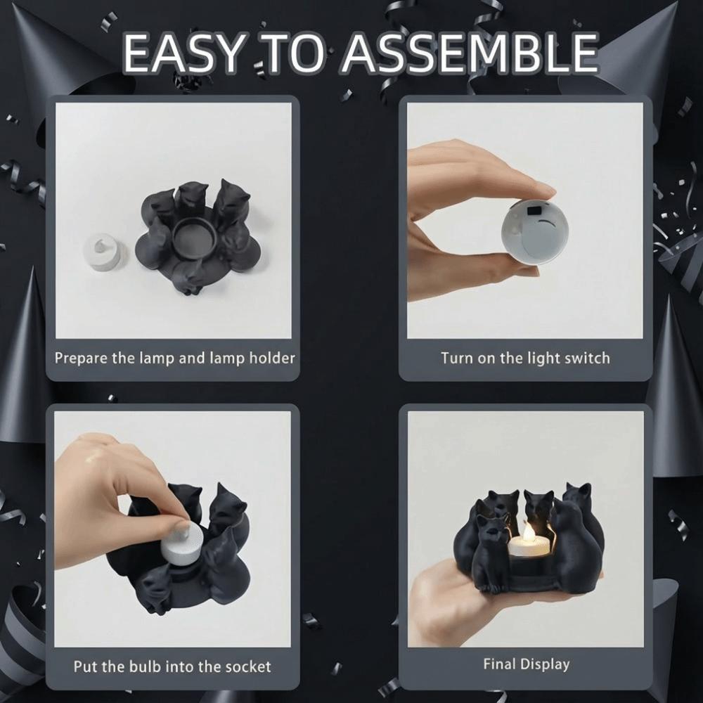 Schwarzer Katzenring Kerzenhalter Sitzendes Design 3D Gedruckter Kerzenständer Halter 6 Stück Set Stilvolle Akzente Katzen Verzierung