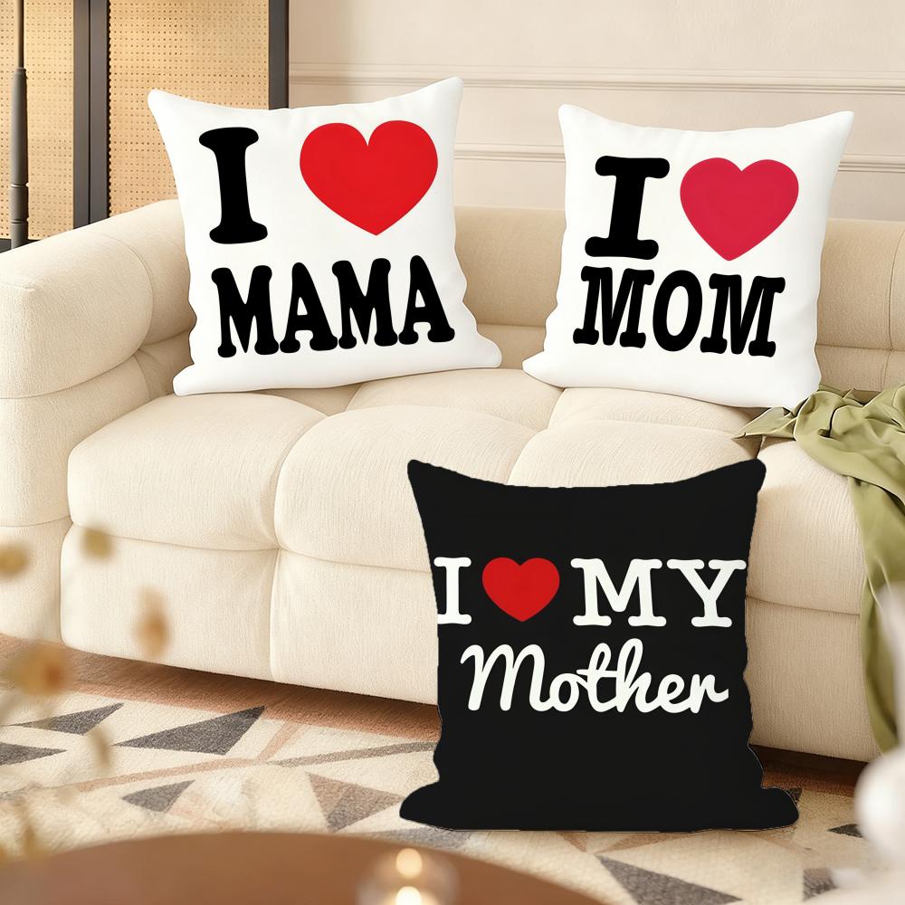 I LOVE MOM Cushion Cover Natural Linen Organic Fabric DoubleSided Printing Couch Pillow Covers Home Decor