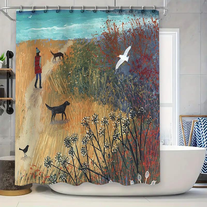 

Nature Landscape Shower Curtain Botanical Forest Fern Trees Scenic Wall Hanging Decor Vintage Rustic Farmhouse Bathroom Art W60H190(CM)-1 Pcs