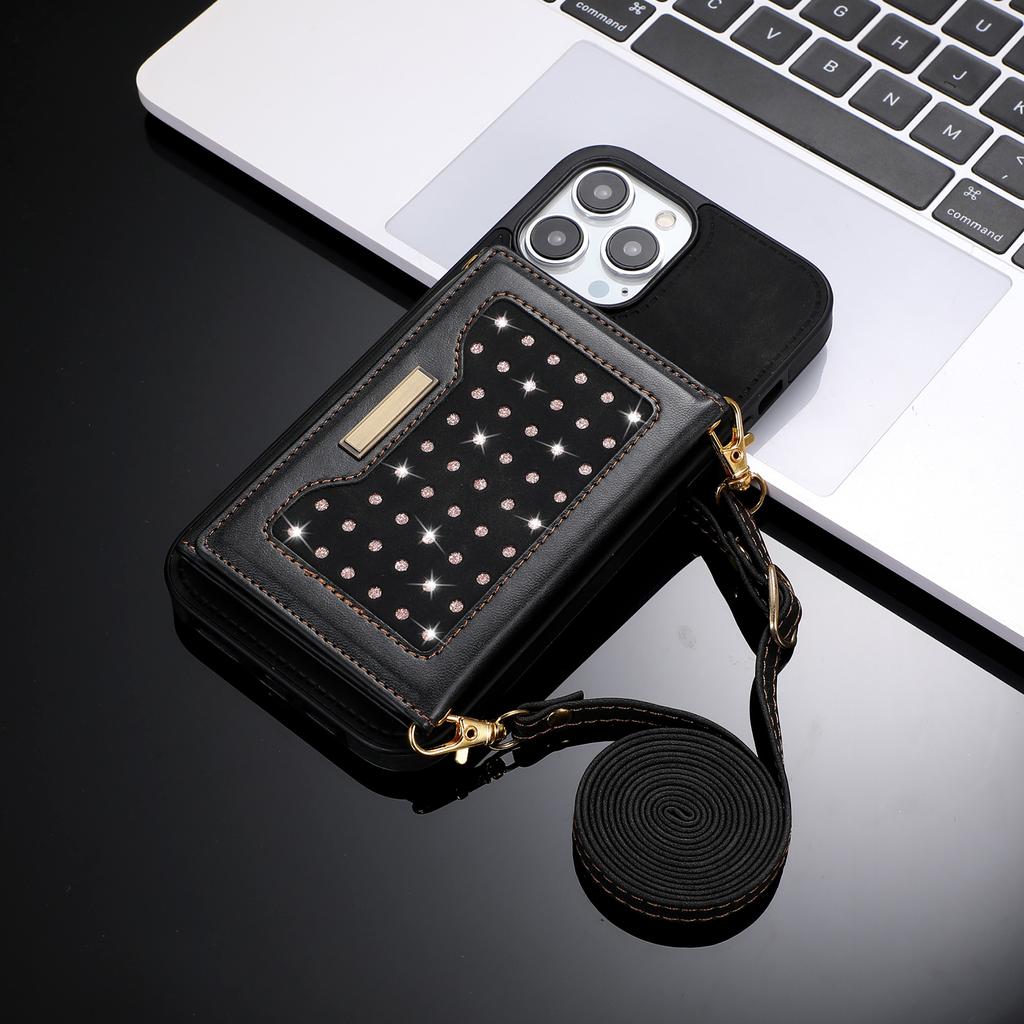 Lanyard Crossbody Wallet Leather Cards Solt Bag Cover for Samsung Galaxy S23 S22 Ultra S21 FE A54 A52s A72 A53 5G Glitter Case