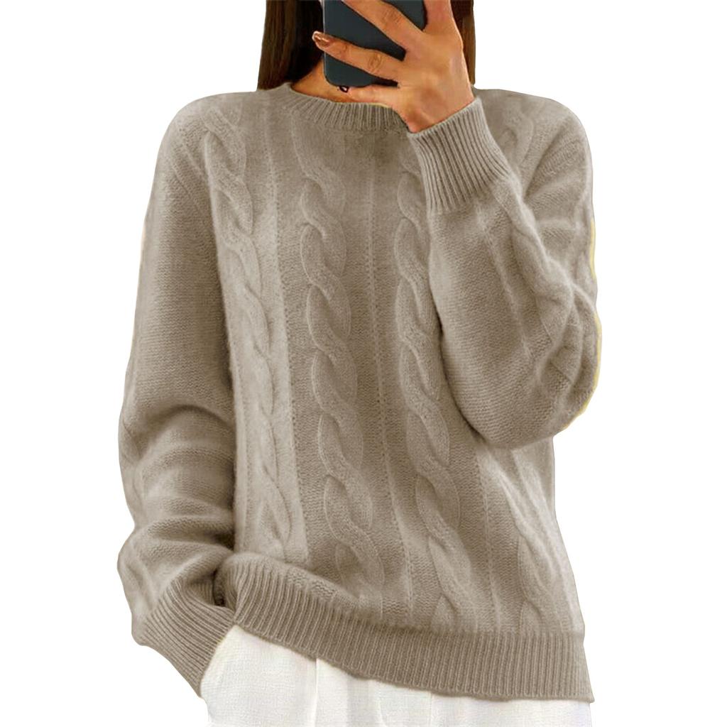 Women's Fashion Solid Colour Long Sleeve Twisted Flower V-Neck Knitwear Pullover Top Sweater