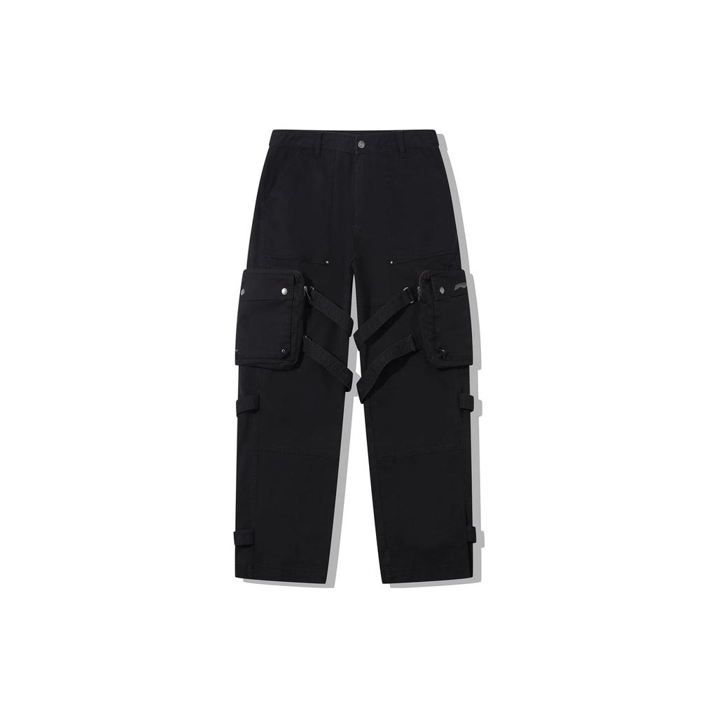 Li Ning X Pleasures Solid Color Multi-Pocket Straight Leg Casual Pants Men Pants Black AKXT781-1