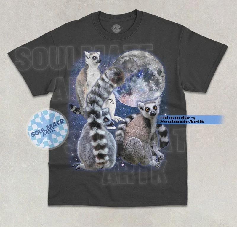 Three Lemur Moon T-Shirt Funny Wildlife Animal Lover Graphic Unisex Shirt 3XL