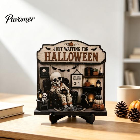 Fall Fireplace Decorations Halloween Reading Ghost Figurine, Wooden Desktop Ornaments, Vintage Spooky Shelf Accents Statue with Stand for Home