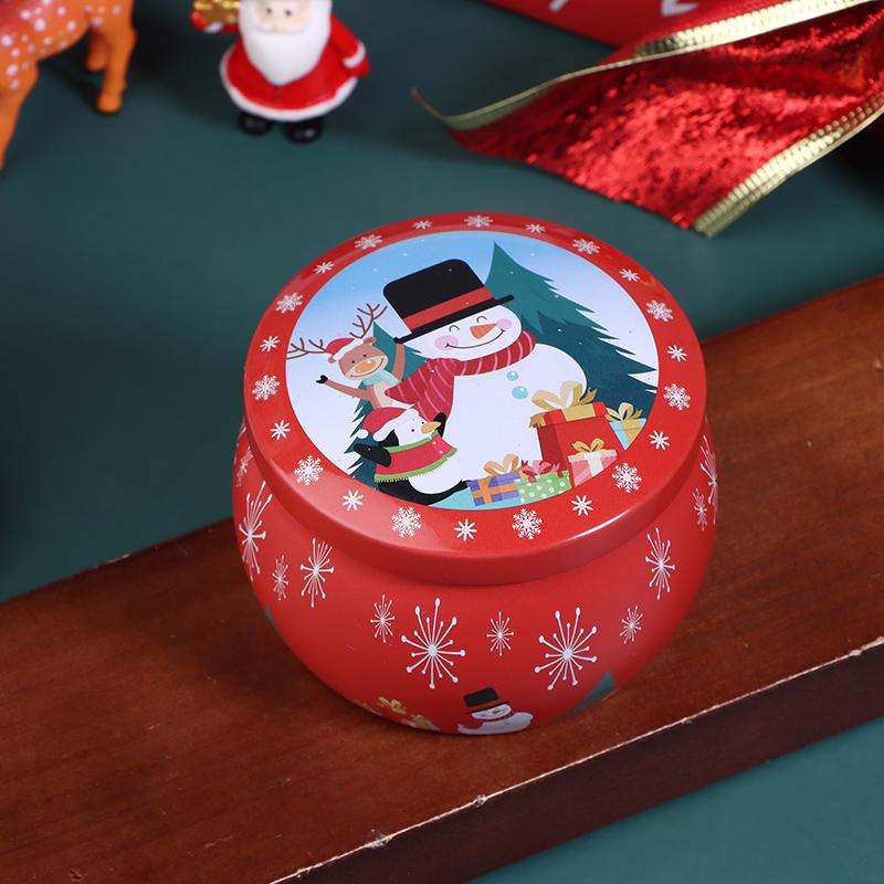 1Pcs Christmas Tinplate Round Candy Tin Can Candle Jars With Lid Candle Container Empty Box Cookie Candy Storage Gift Case