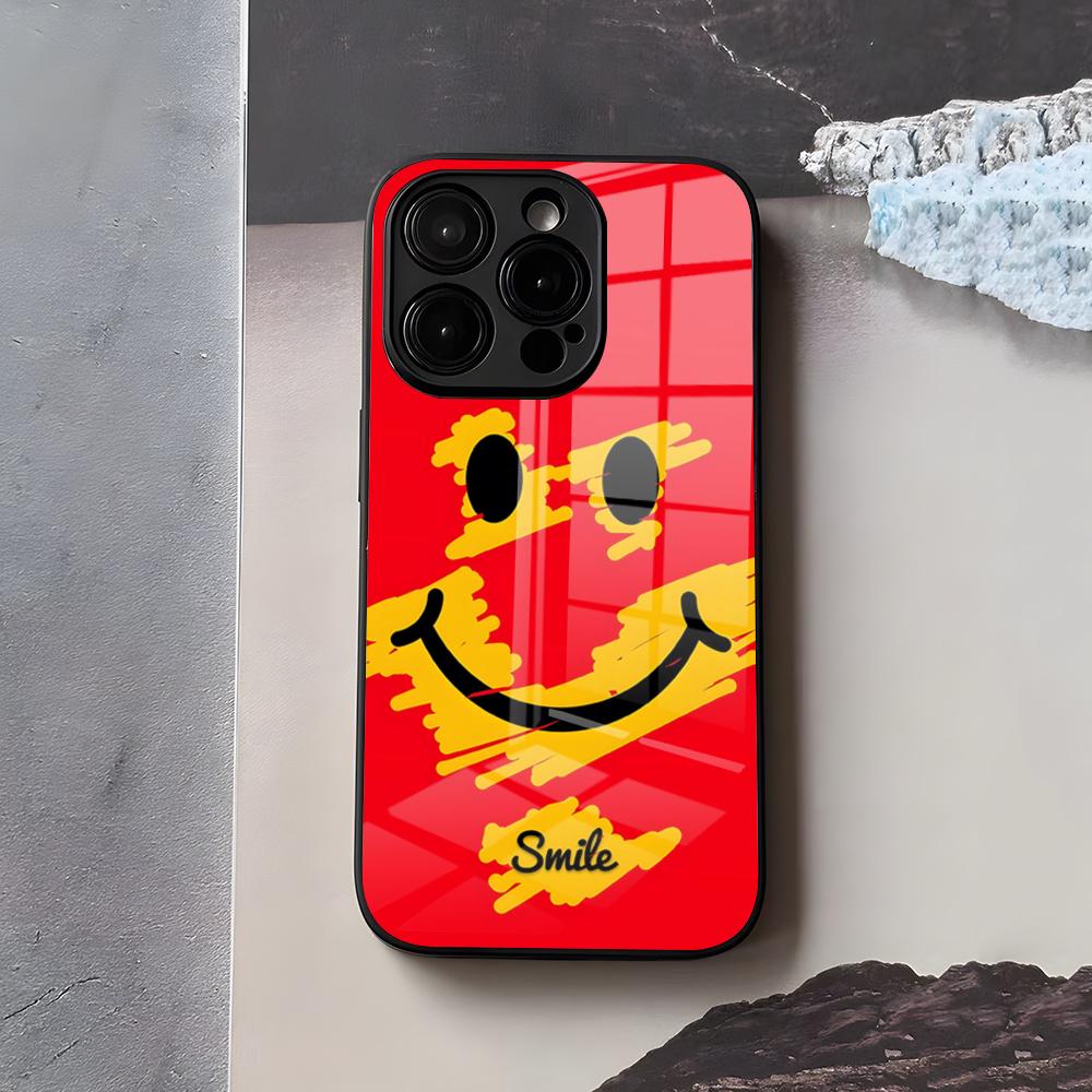 Anime Smile Phone Case For IPhone 17 Air 16 E Pro Max 15 14 13 Mini 12 Pro 11 Max Plus Black Glass Cover