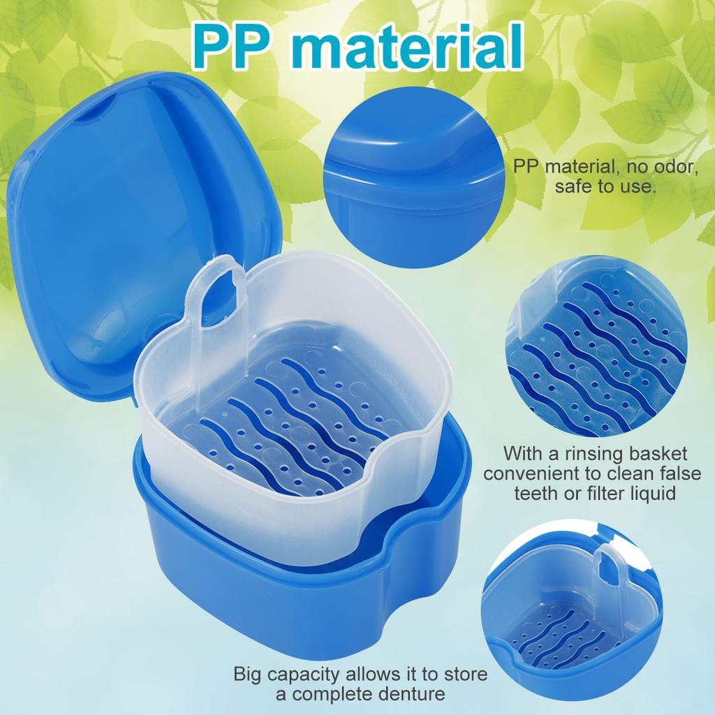 Denture Case Denture Bath Box False Teeth Storage Box with Rinsing Basket Portable False Teeth Storage Case Oral Hygiene Supply
