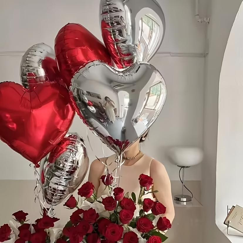 58pcs Valentine's Day Love Balloon Set - Perfect for Weddings, Engagements, and Anniversaries - Mixed Colors, Aluminum Foil, No Power Required