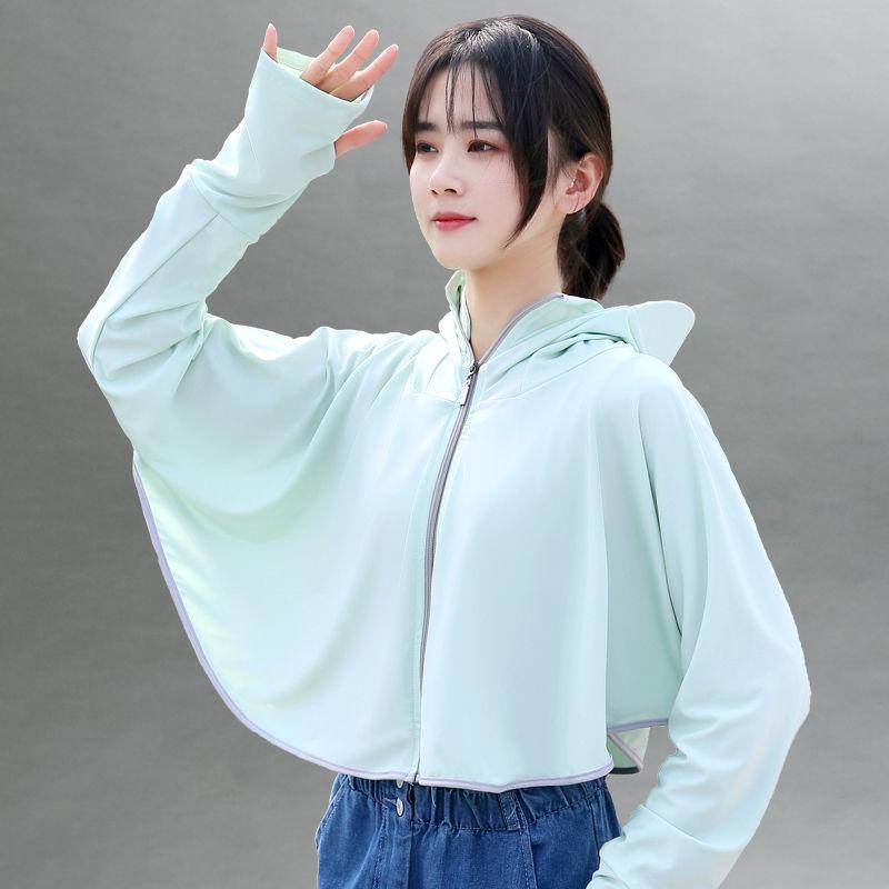Anti-sun clothes women wear new ice silk breathable summer hooded short long-sleeved sunscreen clothes light blouse jacket