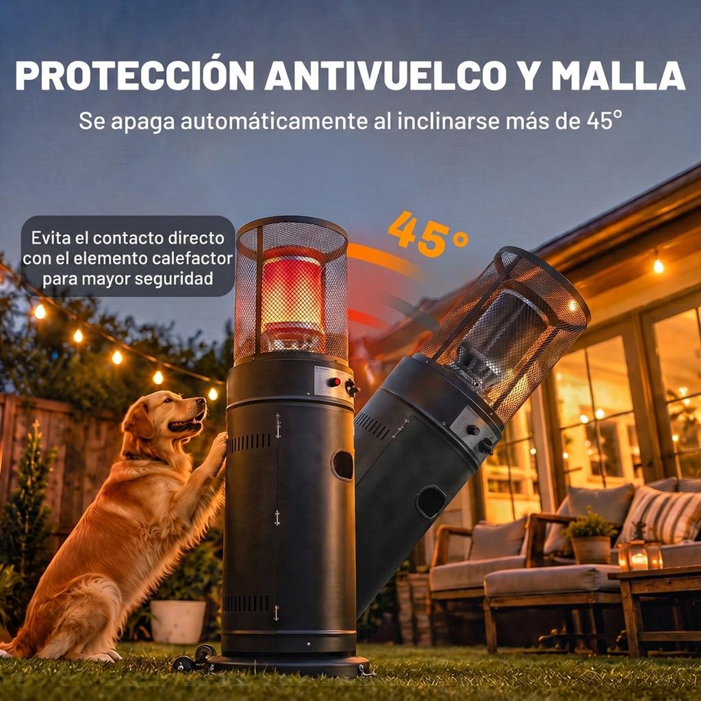 11 kW Gas Patio Heater with Continuous Regulation, Anti-Tip Protective Grid and 2 Wheels Black