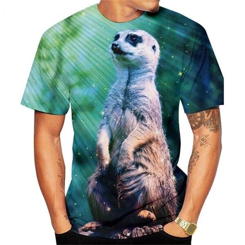 3D-gedrucktes Erdmännchen lustiges T-Shirt Herren Casual Rundhals Kurzarm Streetwear Herren Top