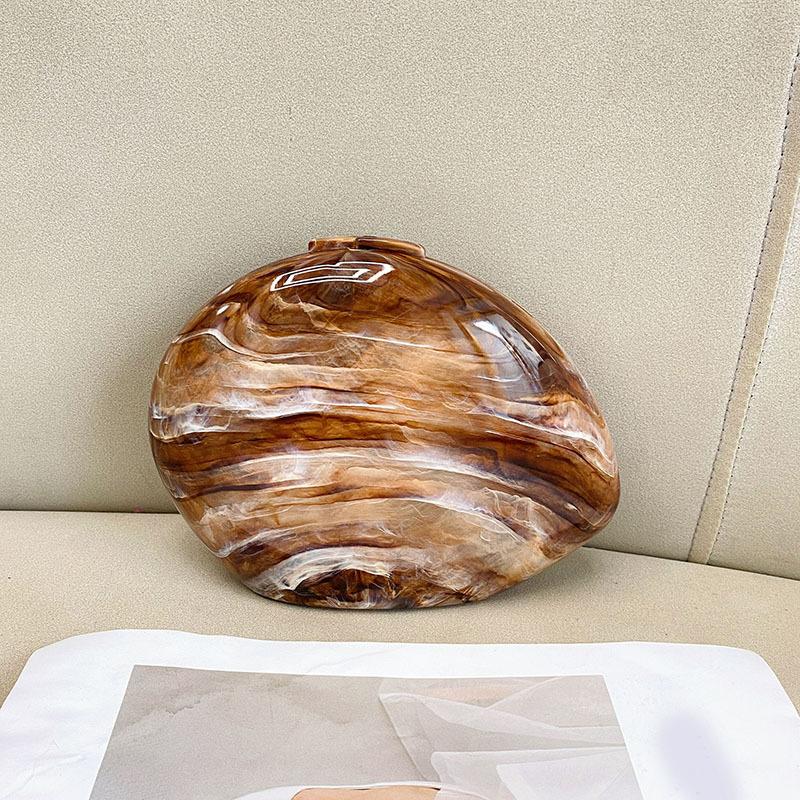 Designer Acrylic Shell Shape Clutch Bag Marble Women Evening Party Bag Cute Shiny Shoulder Crossbody Bags Small Purse