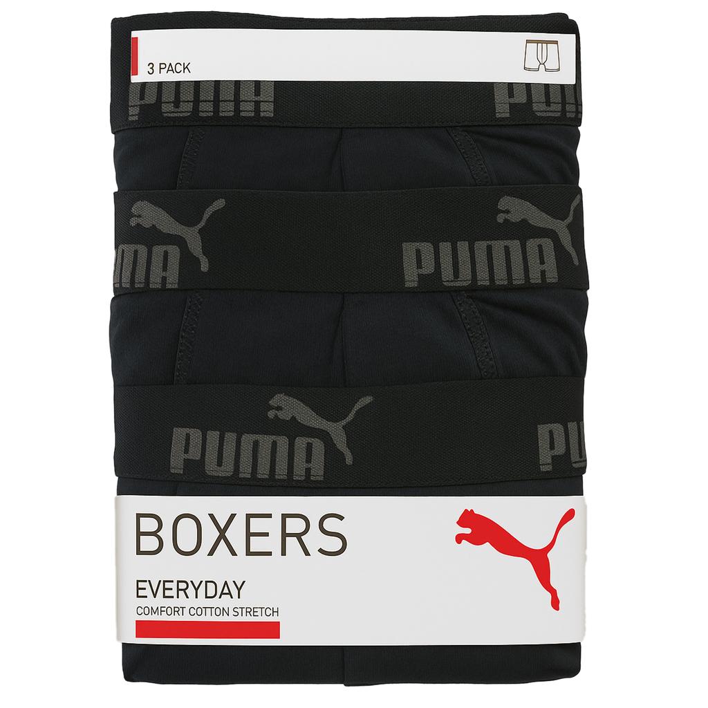Puma Men' Boxer Shorts Black Cotton 3 Pack Size