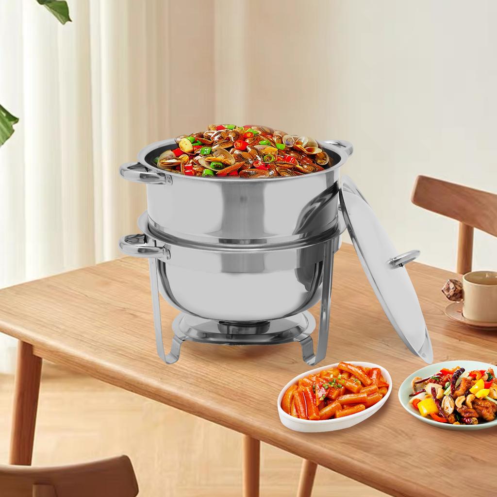 14.2 Qt Circular Stainless Steel Dining Stove,Food Insulated Pot, Elegant Silver Serving Plate for Hotel Buffet or Family Dinner