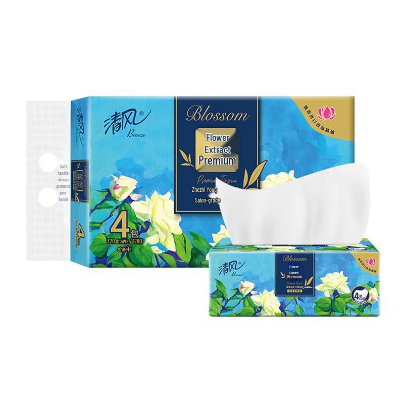 Qingfeng Flower Essence Premium 4-Ply Facial Tissue