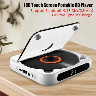 Modischer tragbarer CD-Player mit LCD-Touchscreen, Stereo-CD-Musik-Player mit Bluetooth, USB-Disk, 3,5 mm AUX-Wiedergabemodus, 1200 mA Aufladung.