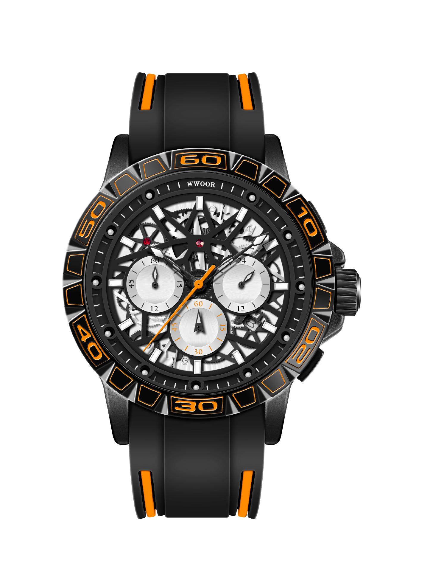 

WWOOR Street Trend Светящиеся мужские часы Модные спортивные водонепроницаемые мужские кварцевые часы