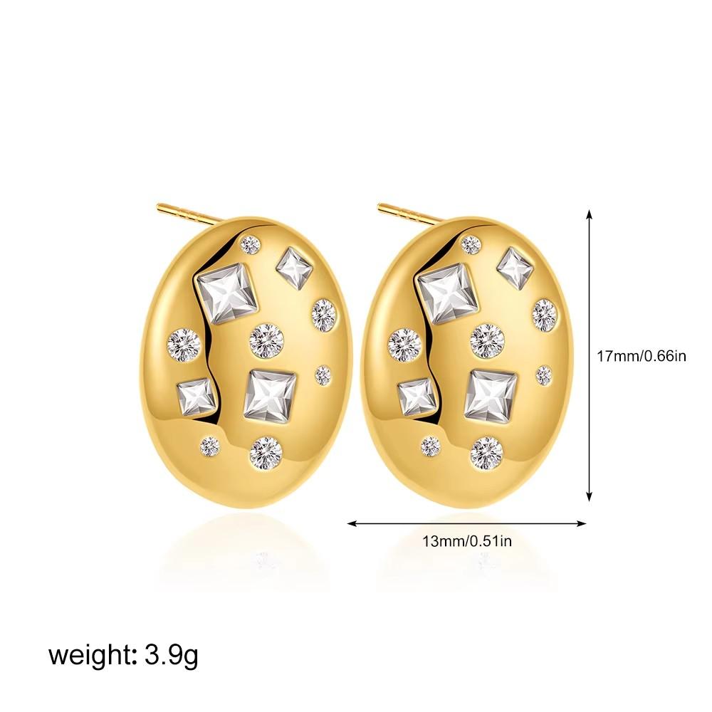 Fashion Geometric Oval Stud Earrings for Women Inlaid Cubic Zirconia White Crystal Chunky Pendant Necklace Choker Party Jewelry