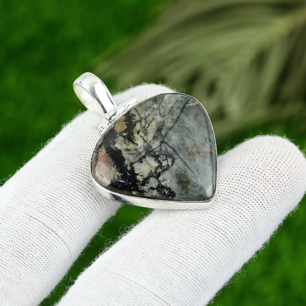 Anniversary Gift For Her Natural Picasso Jasper Gemstone Pendant 925 Silver