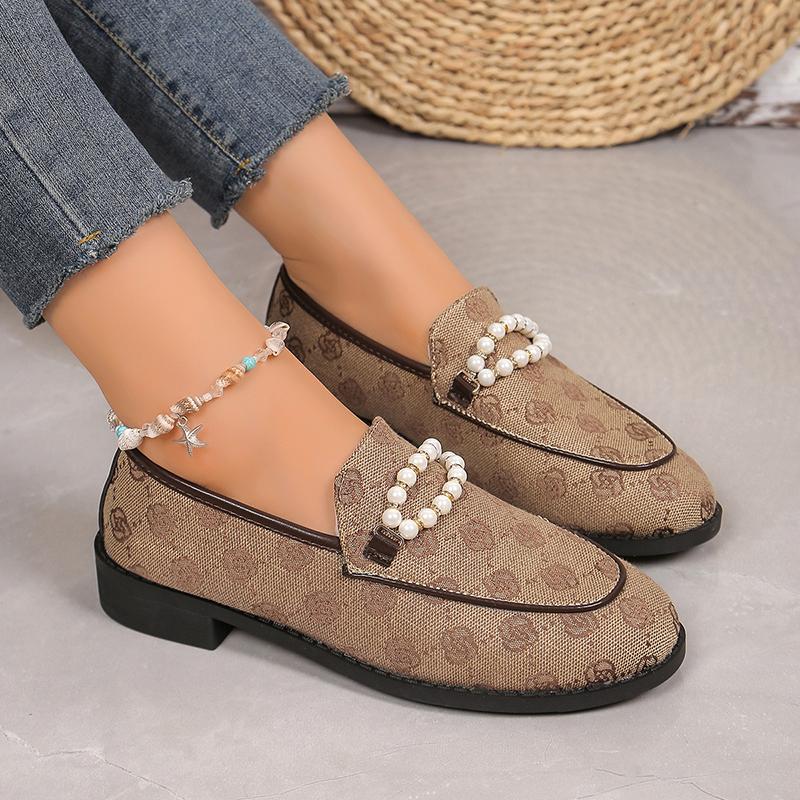 fashion Womens Shoes Beaded Print Women's Low Heels 2024 New Office Simple Elegant Dress Shoes Lightweight Casual Woman Flats Shoes
