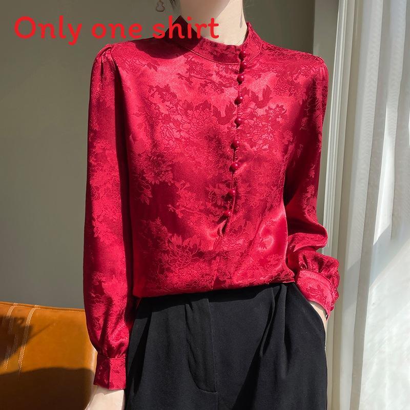 Satinseidenbluse für Damen mit Stehkragen und Taschen für Büro und Freizeit