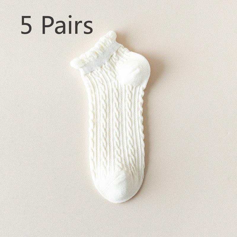 5 Pairs of Women's Summer Thin Retro Pure Cotton Twist Sports Socks