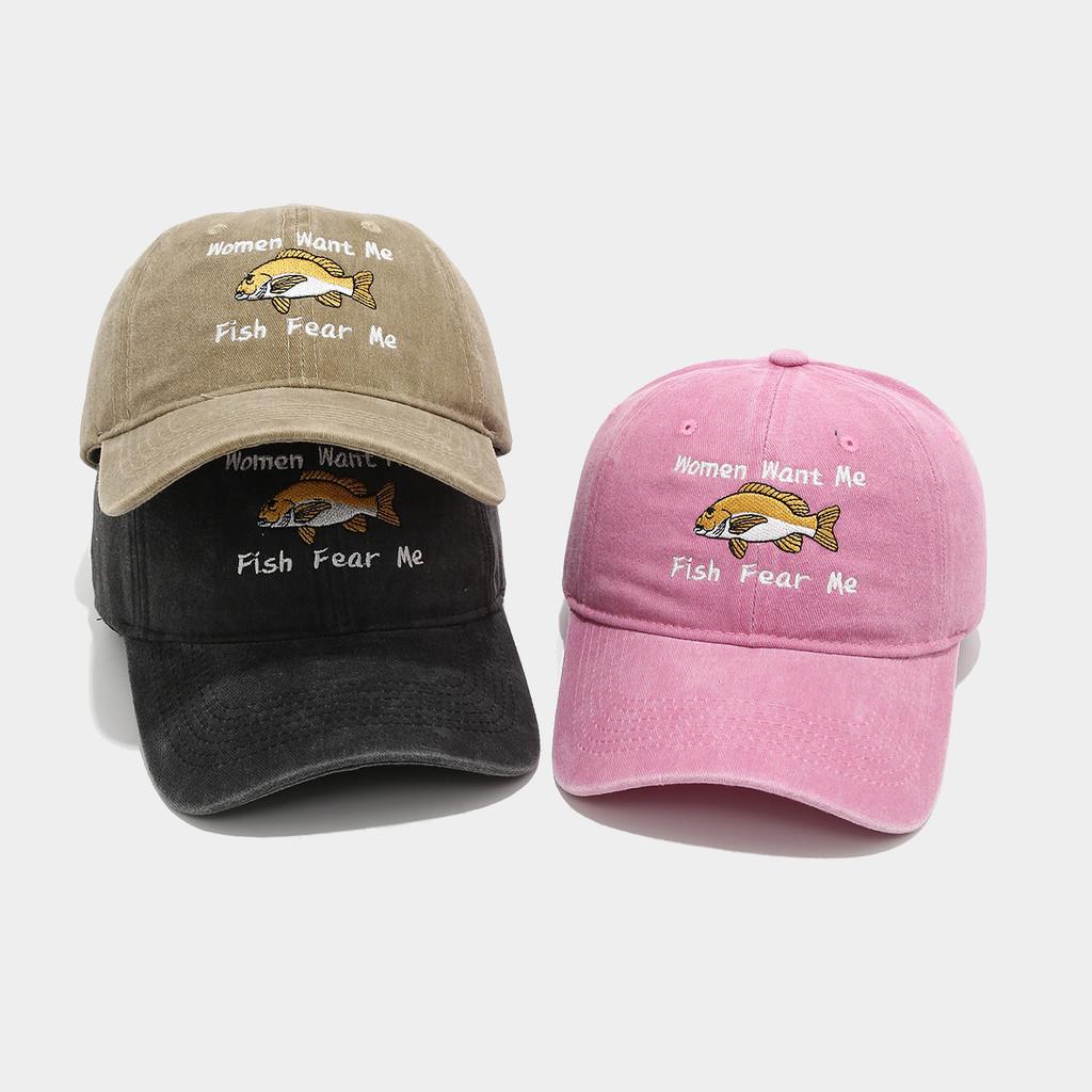 Women Want Me Fish Fear Me Embroidered Cotton Baseball Cap For Sun Protection