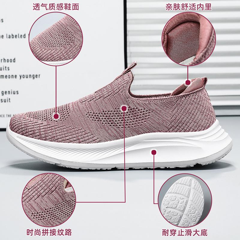 Shoes Women's casual shoes Middle-aged and elderly mother shoes Flying woven mesh breathable single shoes One pedal Lazy shoes Versatile women's shoes