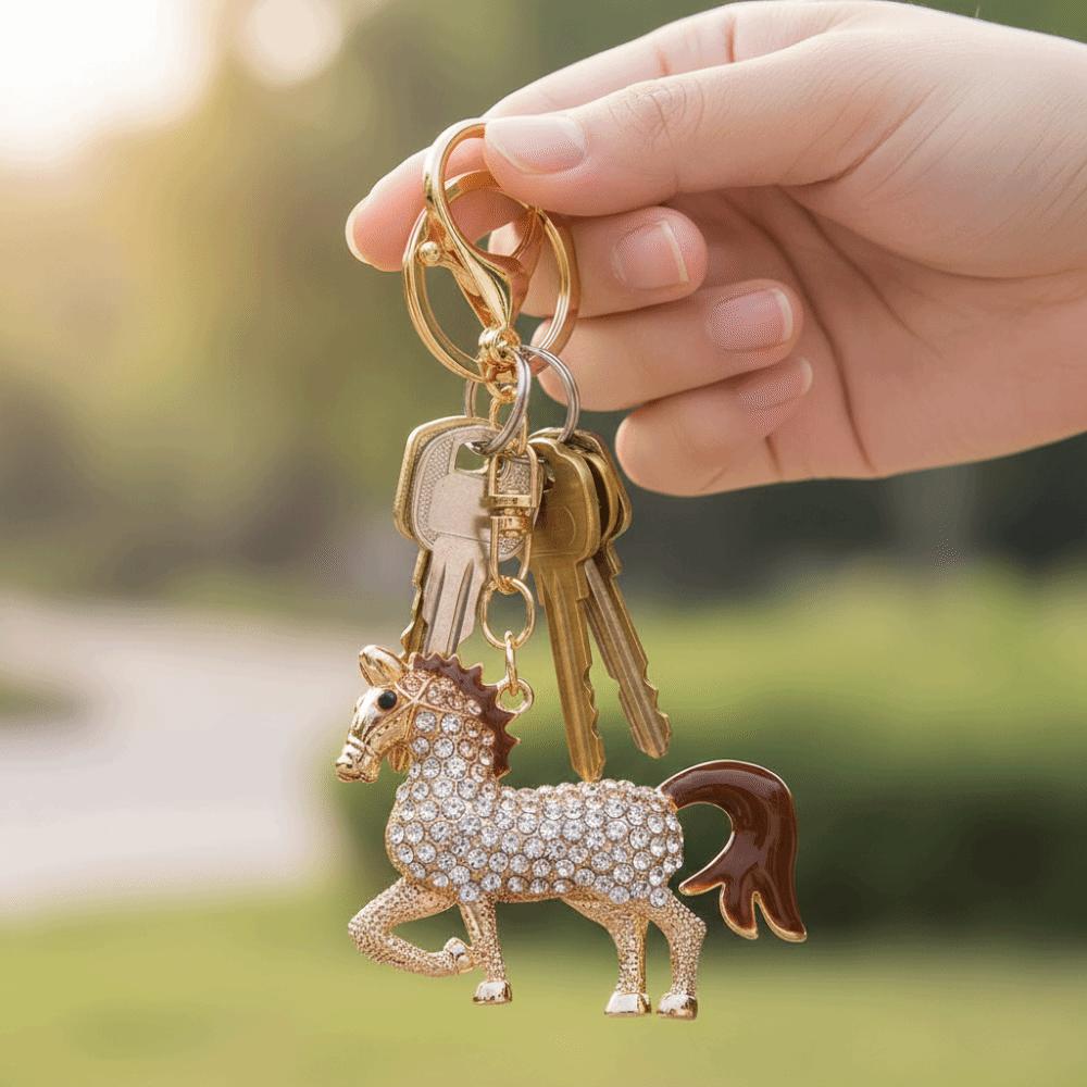 Sparkling Rhinestones Horse Pendant Keychain Colorful HandBag Pendant Animal Key Ring  Lover Friend