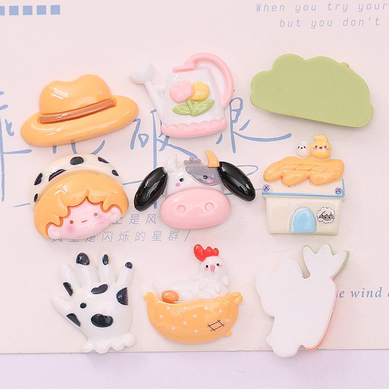 10 Pcs New Mini Cute Cartoon Rabbit, Dairy Farm Series Resin Scrapbook Diy Jewellery Hairpin Accessories Decorate Craft A96