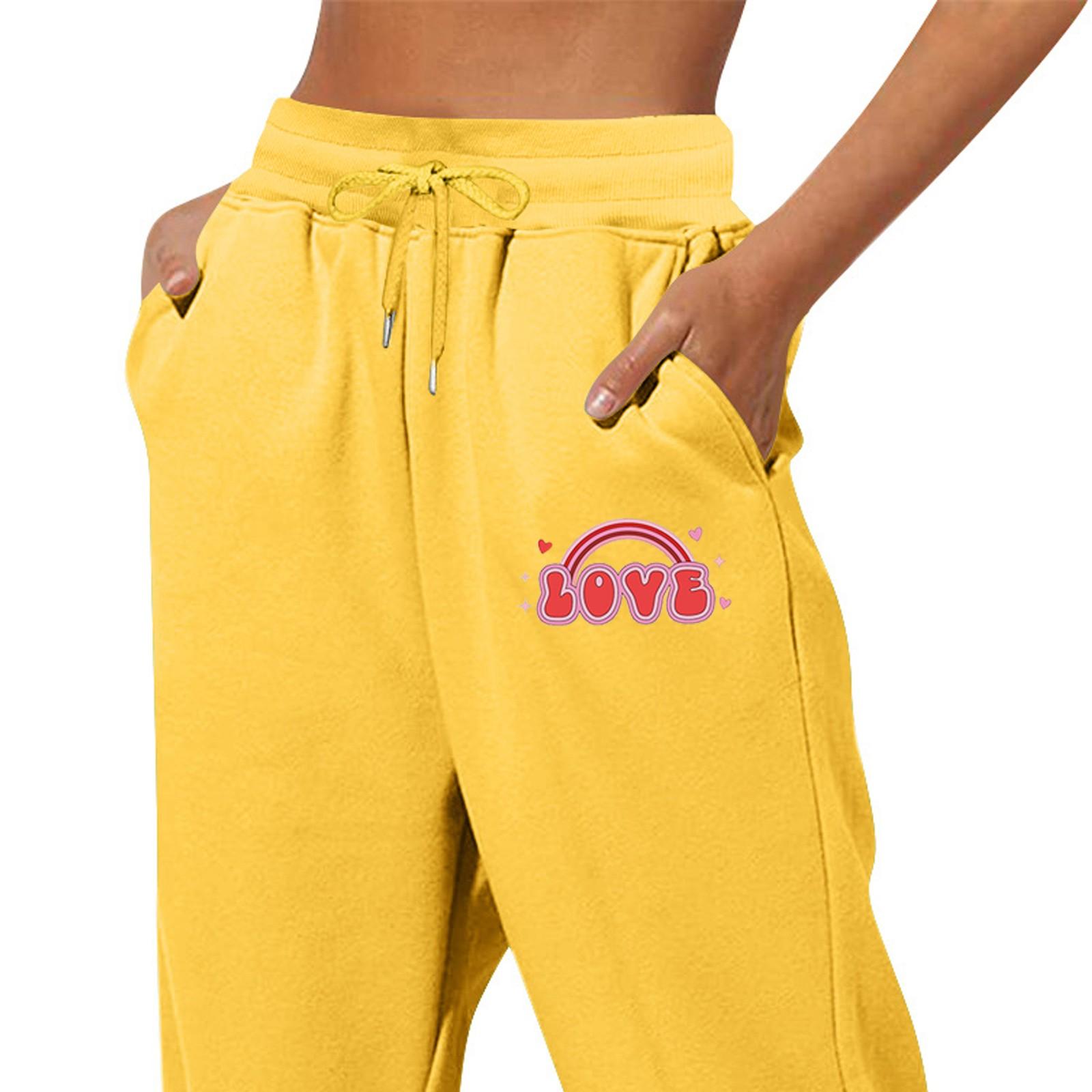 

Весенние и однотонные принтованные модные женские повседневные брюки с карманами и шнурком XL жёлтый