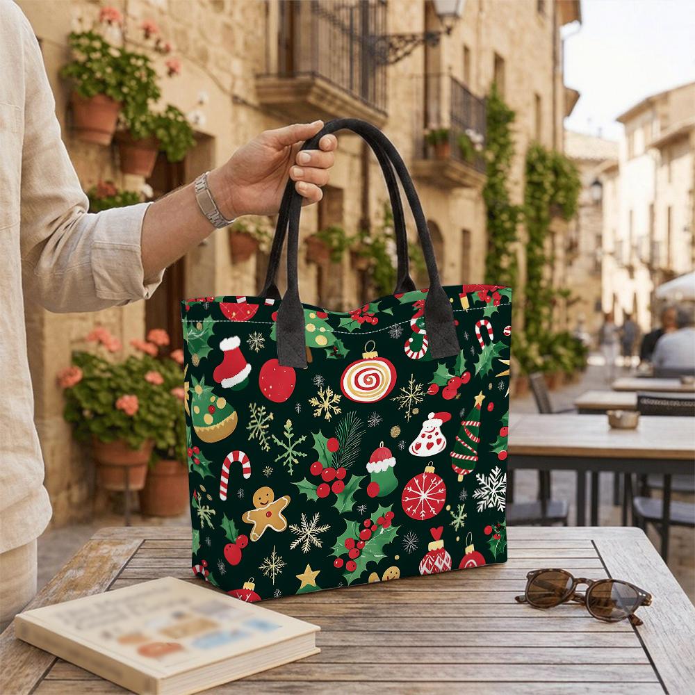 Christmas Printed Tote Bag Large Capacity Casual Fashion Shoulder Bag for Holiday Shopping Daily Use