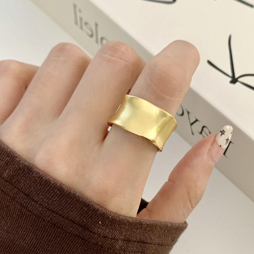 Wide Band Geometric Frosted Matte Ring for Women – Adjustable Irregular Hip Hop Style
