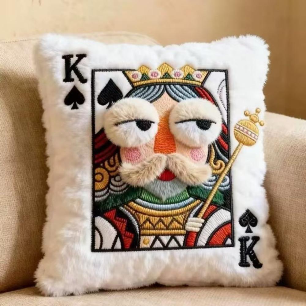 

Quirky Plush Embroidered Pillow Soft Sofa Throw Pillow Funny Big Eyes Pillow Living Room Decor Style A