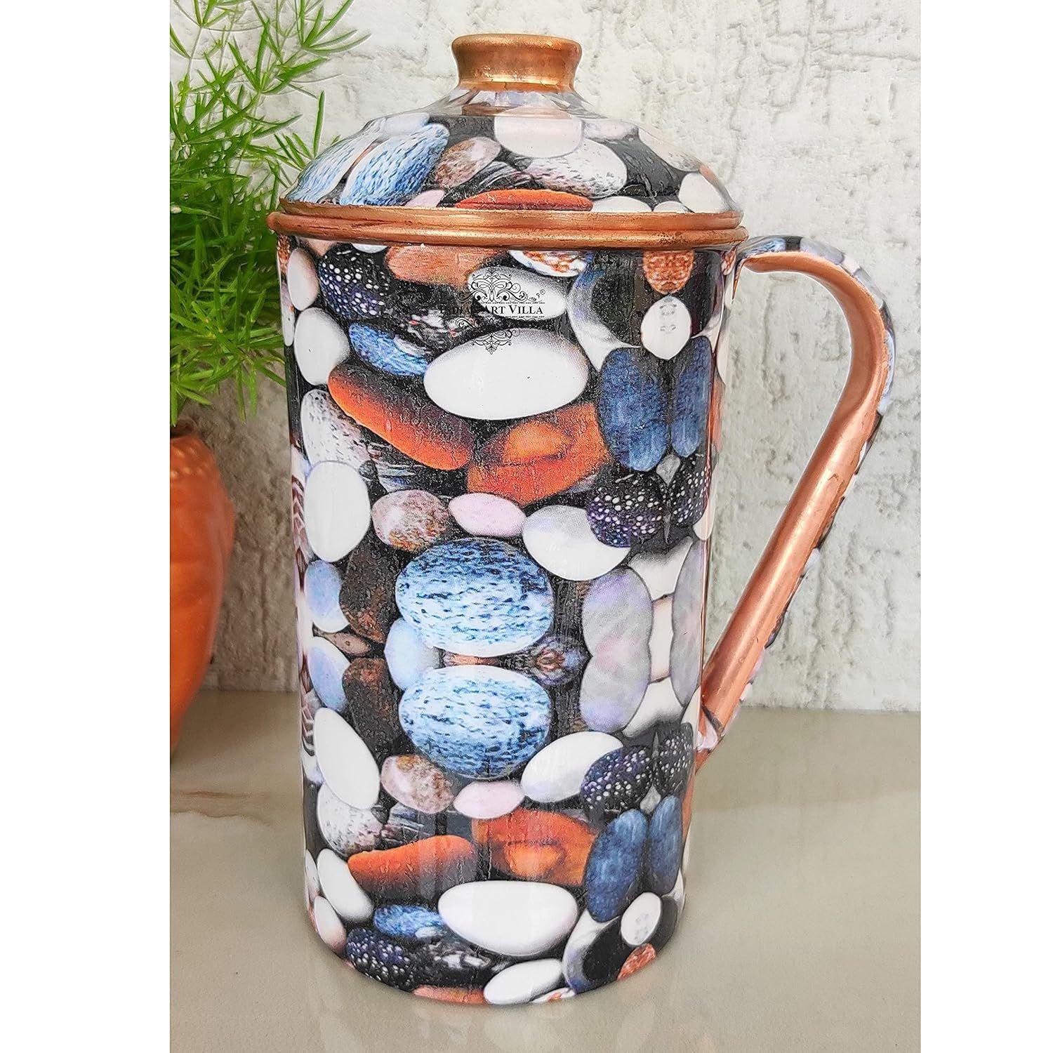 

Pure Copper Jug with Pebbles Print, Serveware & Drinkware, Beneficial for Health, Volume-2000 ML