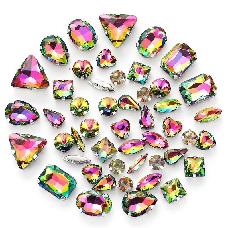50 Mixed Silver Claw Drill Crystal Sewing Drill with Holes DIY Handmade Wedding Apparel Materials Jewelry Accessories Rhinestone Sew On Beads