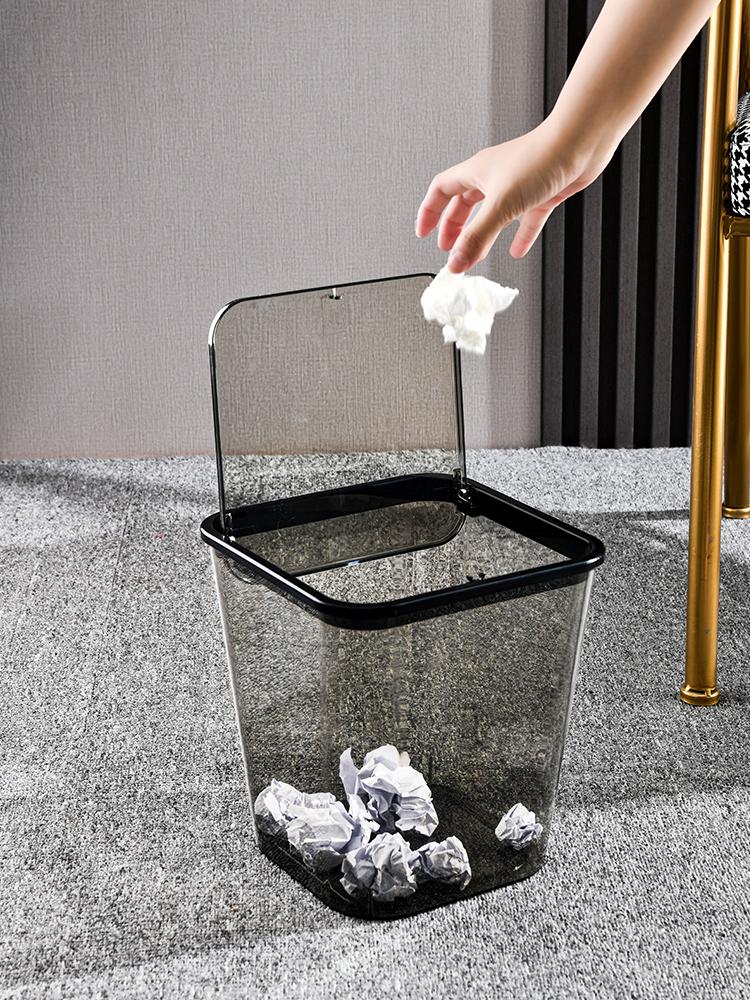 Light Luxury Waste Bins Home Living Room with Cover Bedroom Toilet Living Room Dormitory Desktop Transparent Acrylic Trash Can