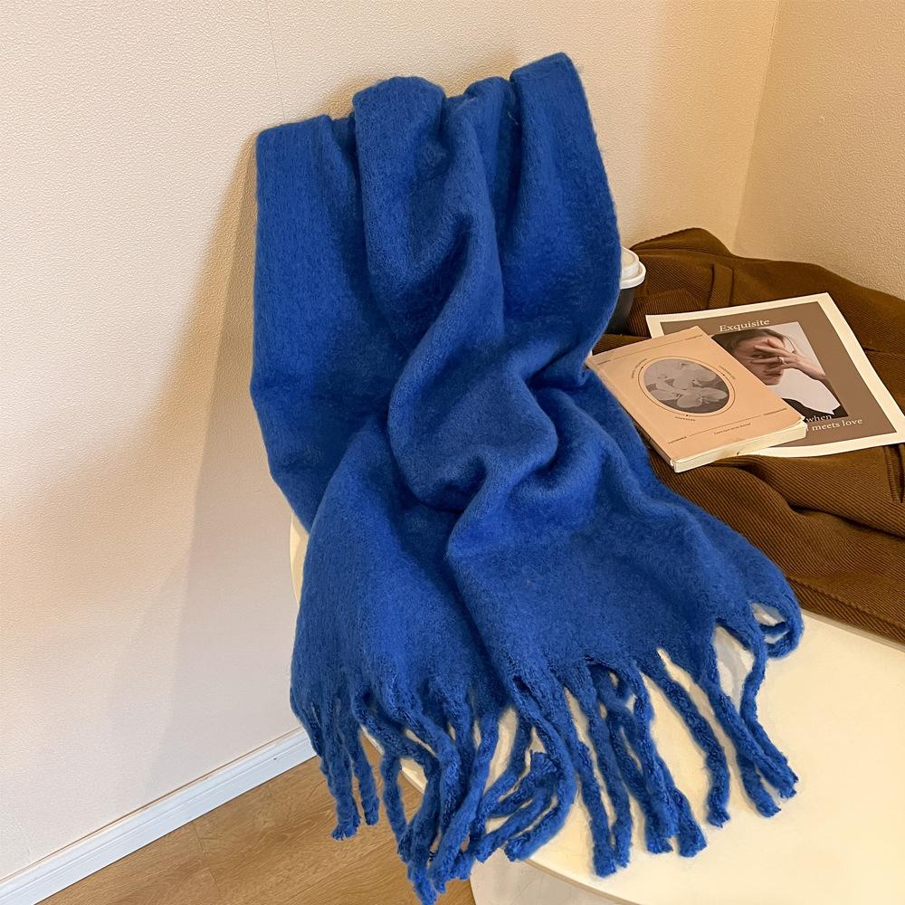 Winter New Mohair Striped Women Scarf Girls Female Warm Thickened Long Scarves Soft Coarse Braid Tassel Shawl Retro Wrap Shawls