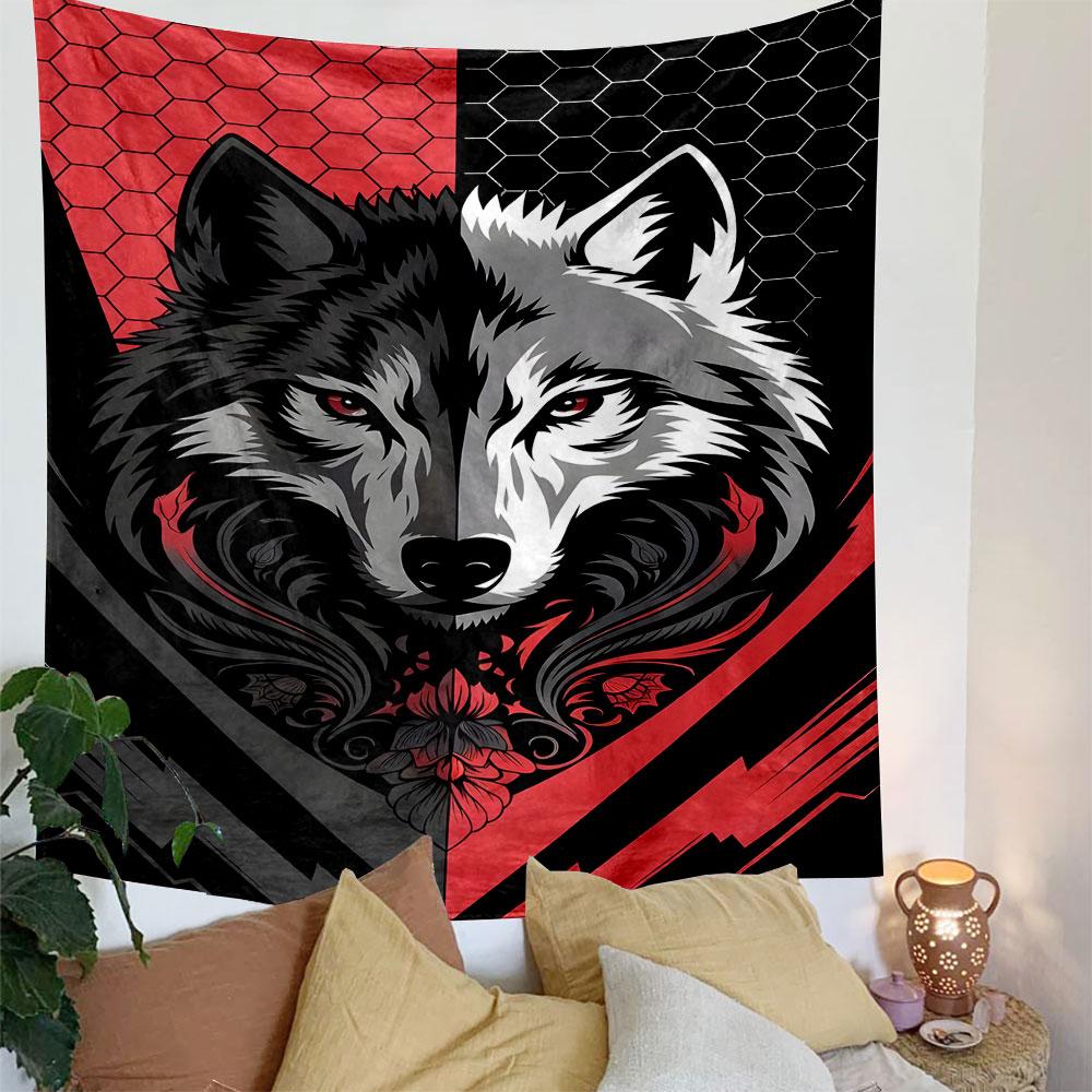 "Fierce Wolf In Red and Black Design" Patterned Tapestry Decorative Wall Hanging, Home Bedroom Living Room Decor
