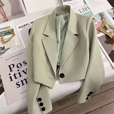 Black Cropped Blazers Woman Trend All-match Notched Collar Crop Jacket Women Korean Chic Single Button Suit Coat