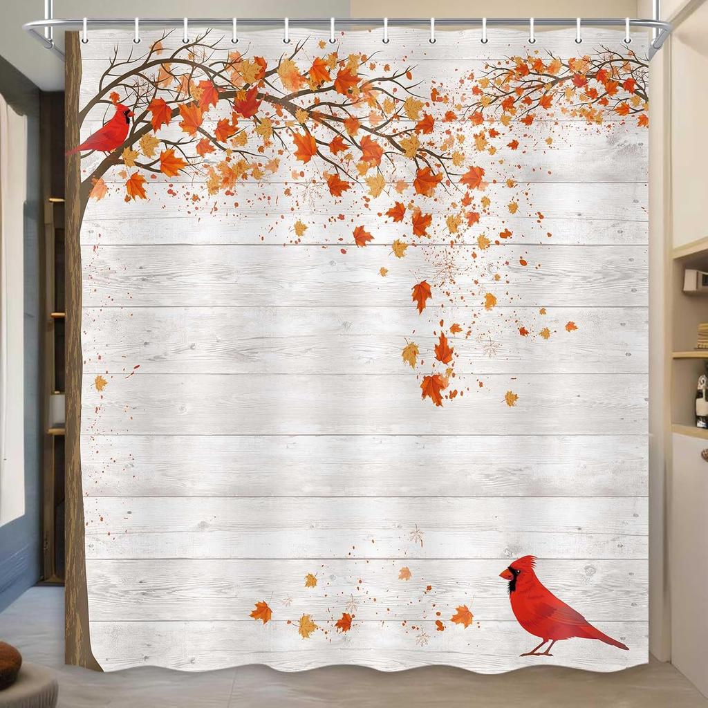 Fall Shower Curtain Set - Autumn Sunflower Pumpkin Gnome Design, Waterproof Farmhouse Bath Decor with 12 Hooks, 71x71 Inch