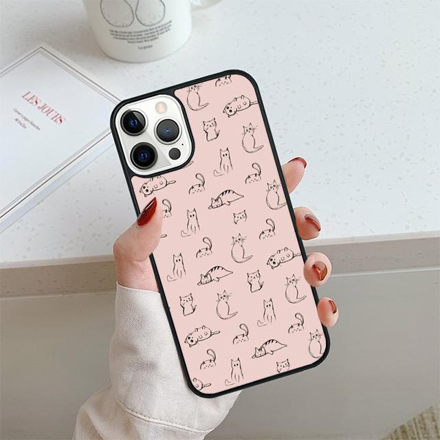 Minimalist Line Cat Phone Case For iPhone 17 Air 14 15 16 13 12 Cover For Apple 14 15 16 Pro Max Plus Coque