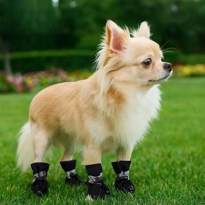 4Pcs Fashion Anti-Slip Pet Dog Shoes Waterproof Anti-Scratch Dog Booties Thick Grip Reflective Strips Dog Boots Small Dog