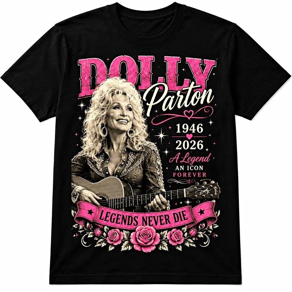 Men's Cotton T-Shirt, Quick Dry Breathable, Summer Casual Wear Dolly Parton Legends Never Die Cotton Black Unisex T-Shirt S-5XL