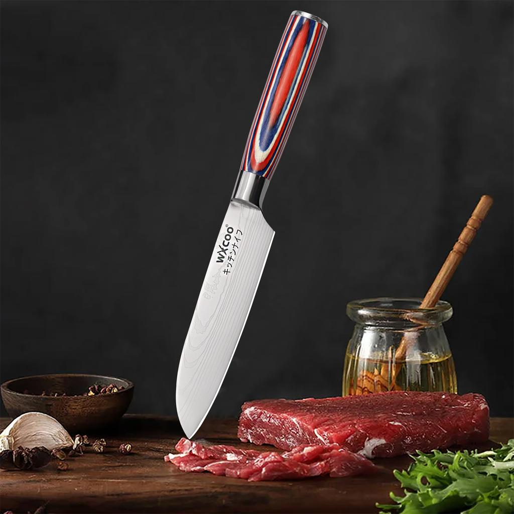 Damascus Steel Pattern Santoku Knife Professional Japanese Chef's Knife Sharp Enough for Slicing Meat Fish Fruit Kitchen Cleaver
