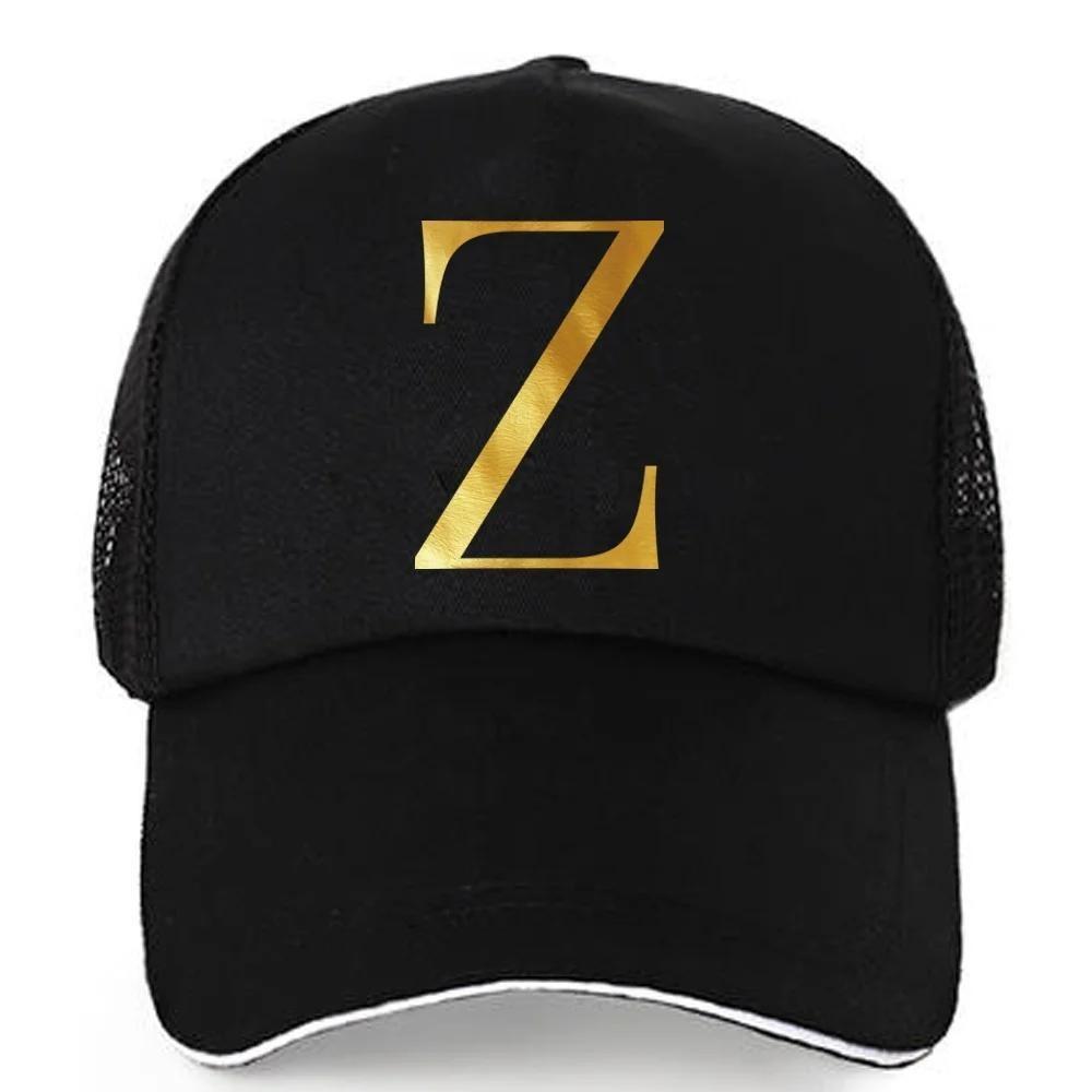 1pc AmaBe Hip-Hop Baseball Cap with Golden Letter Print, Adjustable Hook & Loop Closure, Breathable Mesh Back, Lightweight Stret