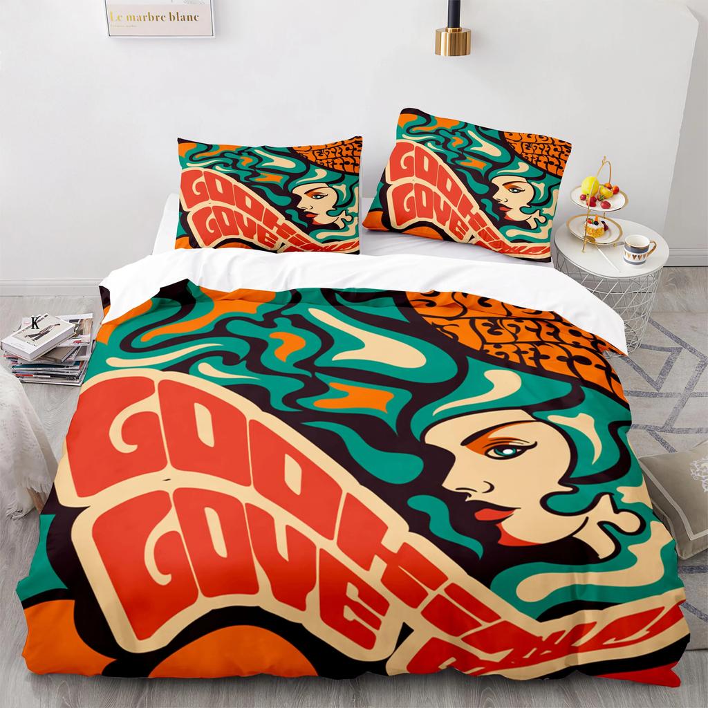 Retro Abstract King Queen Duvet Cover Colorful Vintage Style Bedding Set for Teens Adult Modern Art 2/3pcs Polyester Quilt Cover