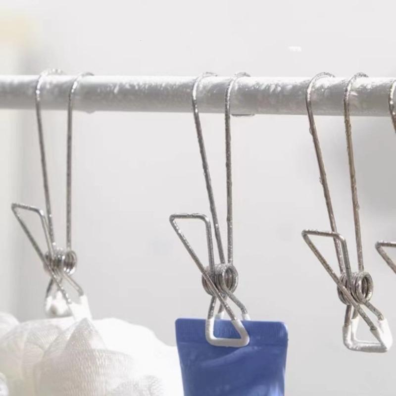 Long-tail Hook Clamp Stainless Steel Clothes Drying Clamp Long-tail Hanging Wire Clamp Drying ClampHousehold Multi-functional Hook Clamp