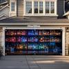 Outdoor Home Bar Garage Door Cover, Illuminated Liquor Bottles Print Backdrop