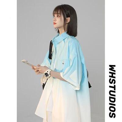 Women's Gradient Short Sleeve Trendy Loose Casual Shirt - Summer Niche Design for Couples